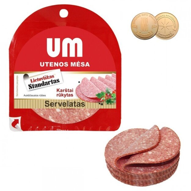 Karštai rūkyta dešra "Lietuvos standartas" griežinėlis, 200 g (UAB "Utenos mėsa")
