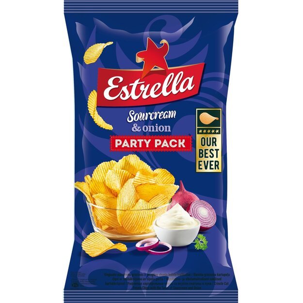 Bulvių traškučiai "Estrella" grietinės ir svogūnų skonio 180 g