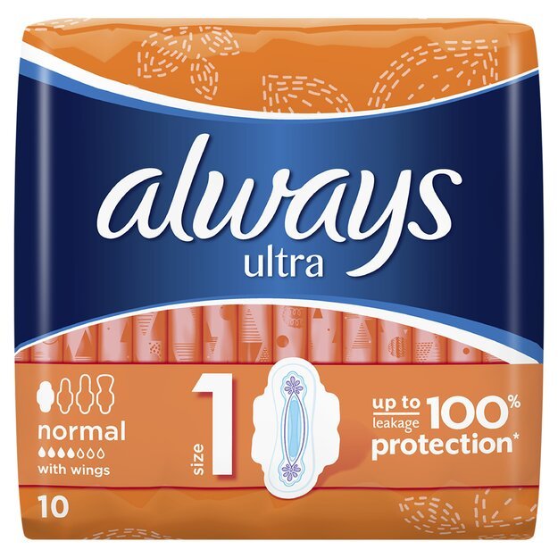 „Always Ultra Normal“ (1 Dydžio) Higieniniai Paketai Su Sparneliais, 10 Paketų